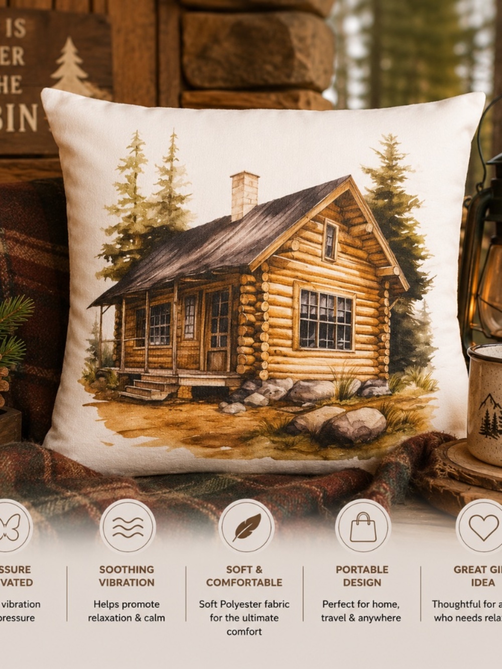 Log Cabin Pressure Activated Massage Pillow